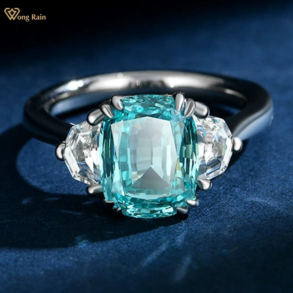 Wong Rain 925 Sterling Silver 4CT Paraiba Tourmaline Padparadscha High Carbon Diamond Gems Wedding Engagement Rings Fine Jewelry