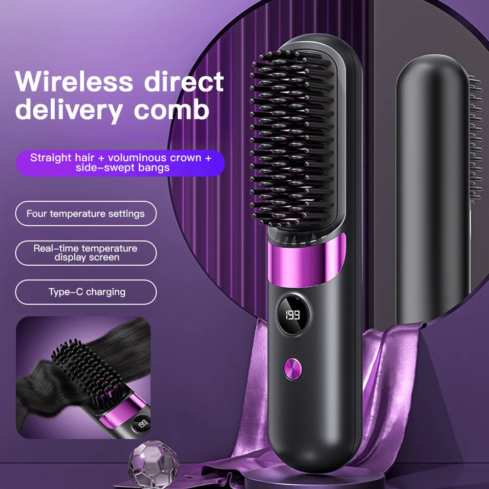 2026 New USB Charging Cordless Hair Straightener Brush-Portable Hair Straightening Brush LED Display for Women Travel Gift