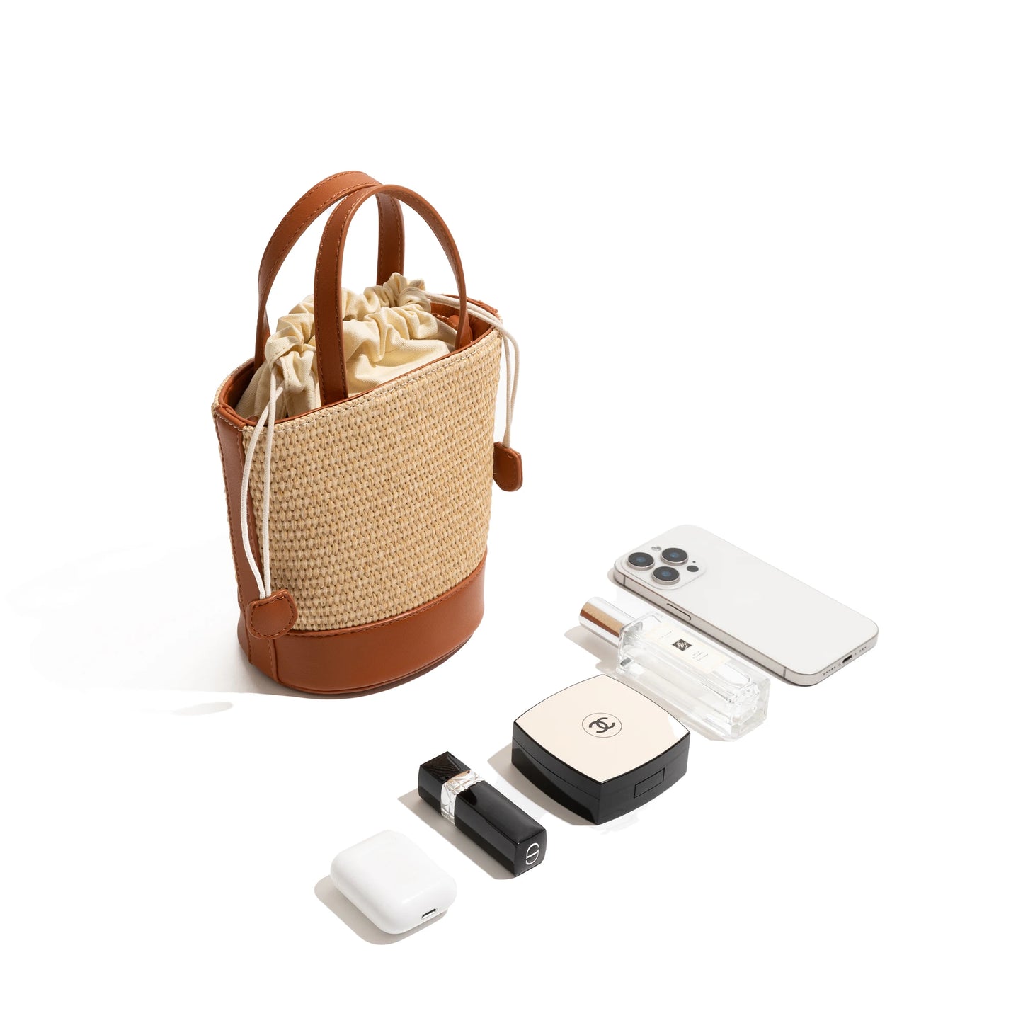 CKKUI Seaside Vacation French Bag Stylish Straw Woven With PU Leather Pouch Summer Large Capacity Handbag Crossbody Bucket Bag