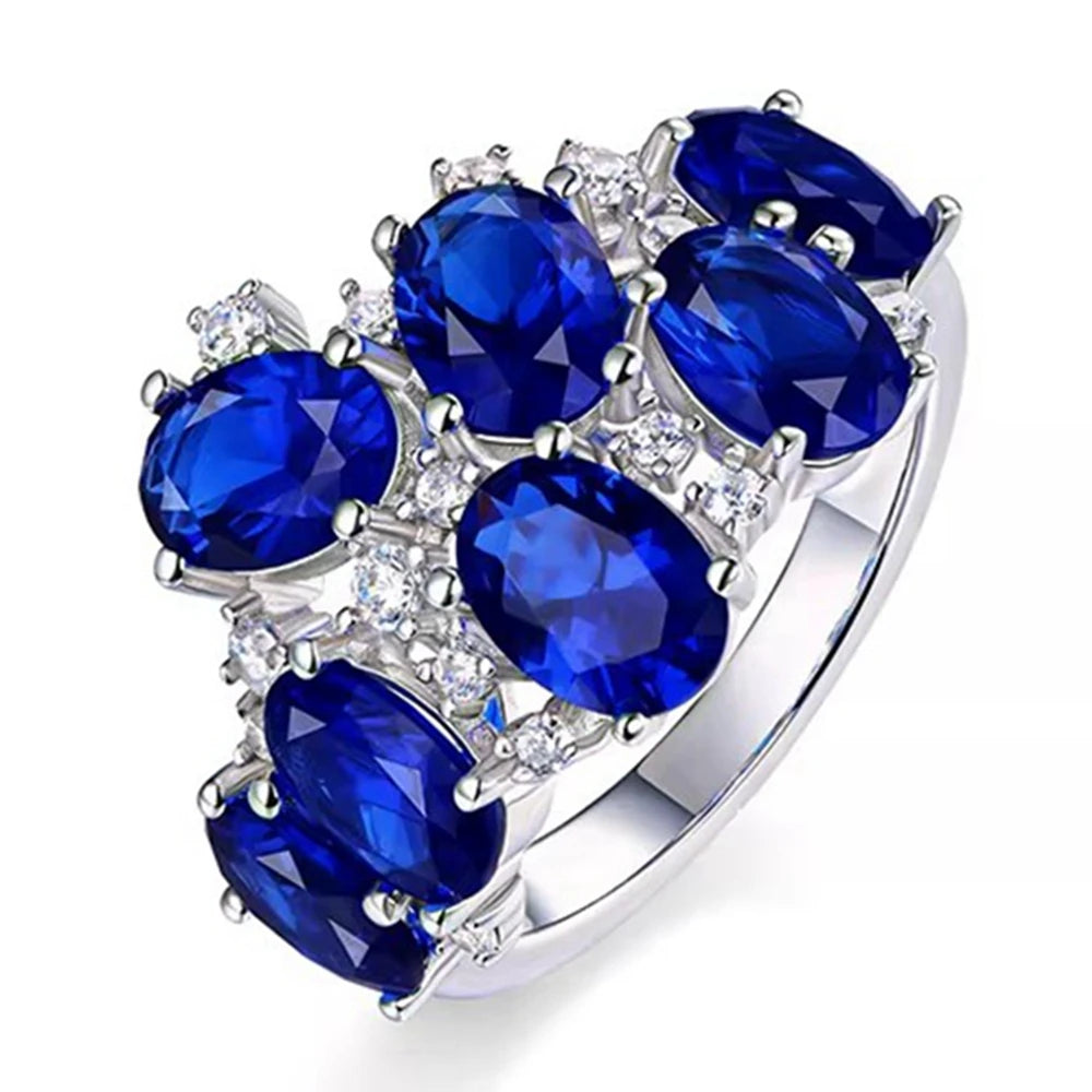 Wong Rain 925 Sterling Silver Oval Cut 5*7.2 MM Sapphire High Carbon Diamond Gems Ring for Women Fine Jewelry Anniversary Gifts