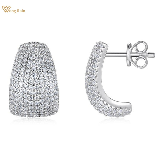 Wong Rain 925 Sterling Silver VVS1 3EX D Color Sparkling Real Moissanite Diamonds Gems Personality Earrings Studs Fine Jewelry