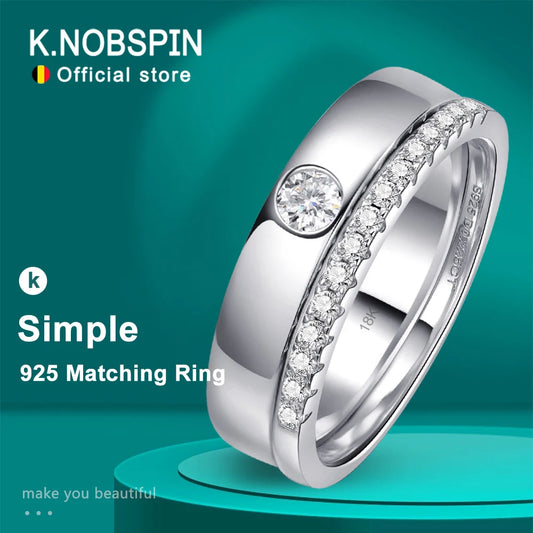 KNOBSPIN D VVS1 Moissanite Ring Solid 925 Sterling Silver Plated 18k White Gold with GRA Wedding Rings for Women Man Jewelry