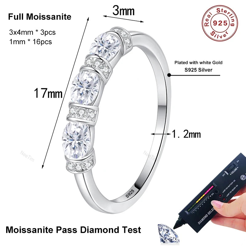 NeeTim Oval Cut Full Moissanite Ring for Women 925 Sterling Silver with White Gold Plated Lab Diamond Wedding Gemstone Rings