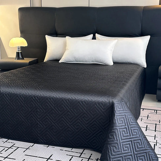1Pcs Satin Quilted Bedspread, Black Twin Full Queen King Size Ice Silk Mattress Cover, Bed Cover, Coverlet, Bed Sheets