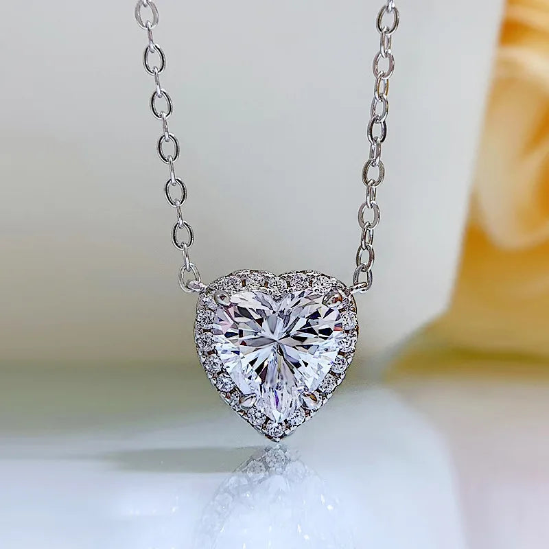 Queen Heart Lab Moissanite Diamond Pendant 100% Real 925 Sterling Silver Wedding Chocker Necklace for Women Engagement Jewelry