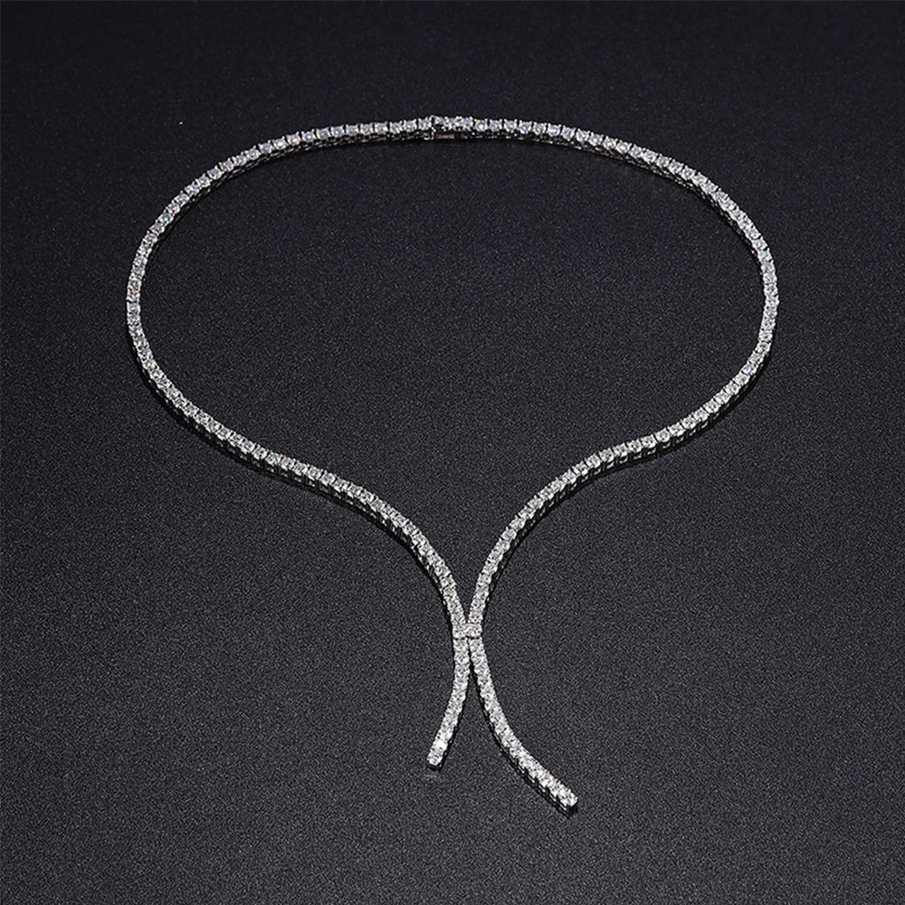 3mm Full Moissanite Tennis Necklace for Woman 925 Sterling Silver Plated 18k White Gold Tassel Necklace Party Wedding Jewelry