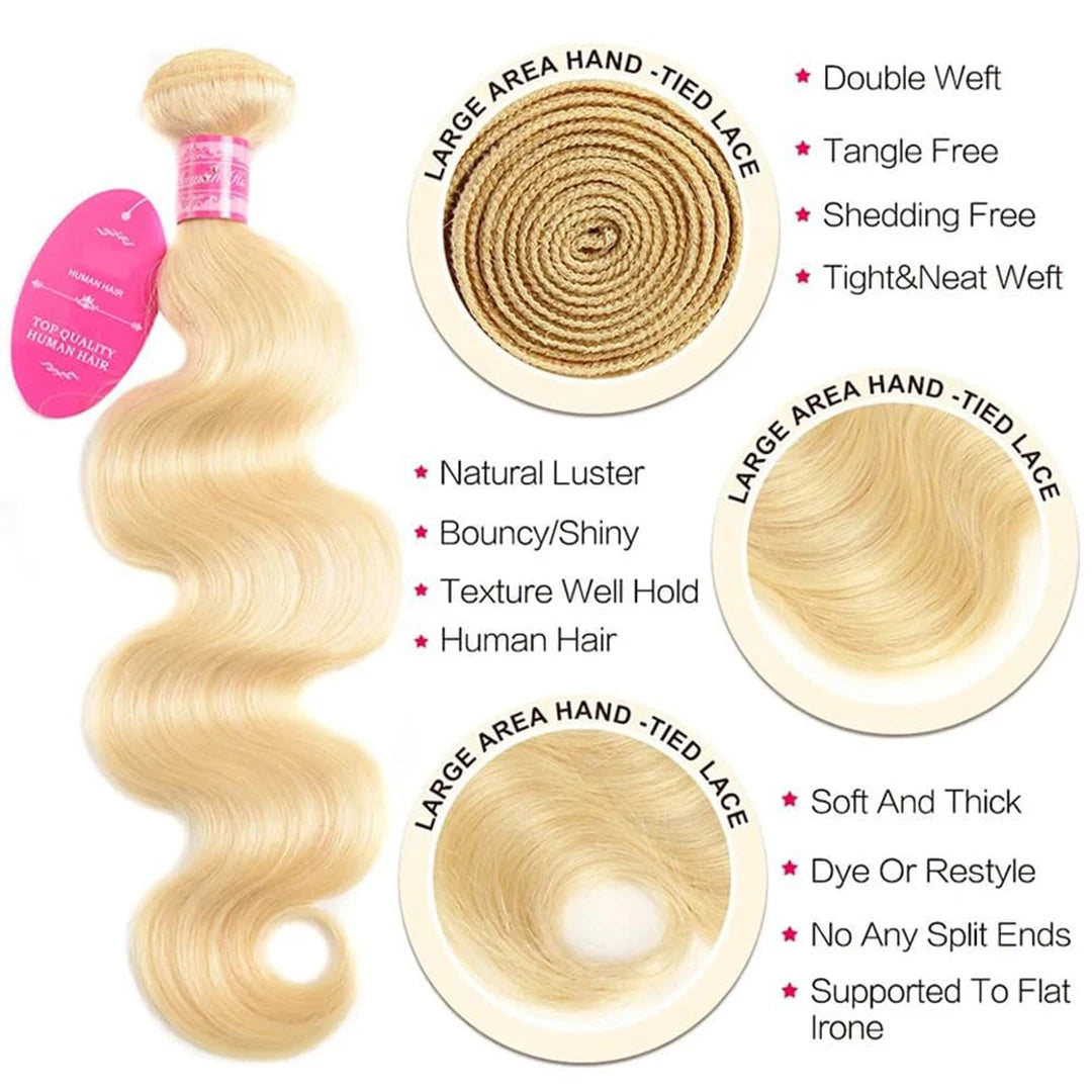 Smilegirl 12A Raw Virgin Human Hair 613 Blonde Bundles Body Wave Premium Double Weft Hair Extensions 10-30 Inch 1 3 4 Bundles for Women