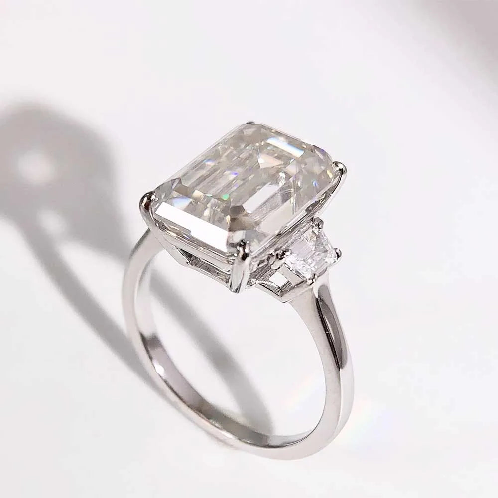BXINY Luxury 10CT Radiant/Emerald Cut Moissanite Rings 100% S925 Silver 3-Stone Ice-cut Diamonds Women Men Wedding Bands Jewelry