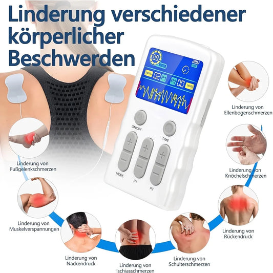 Dual Channel TENS EMS Low Frequency Therapy Machine Rechargeable Multi Modes Adjustable Strength Timing Control with Reusable Pads Portable Body Muscle Pain Relief Massager