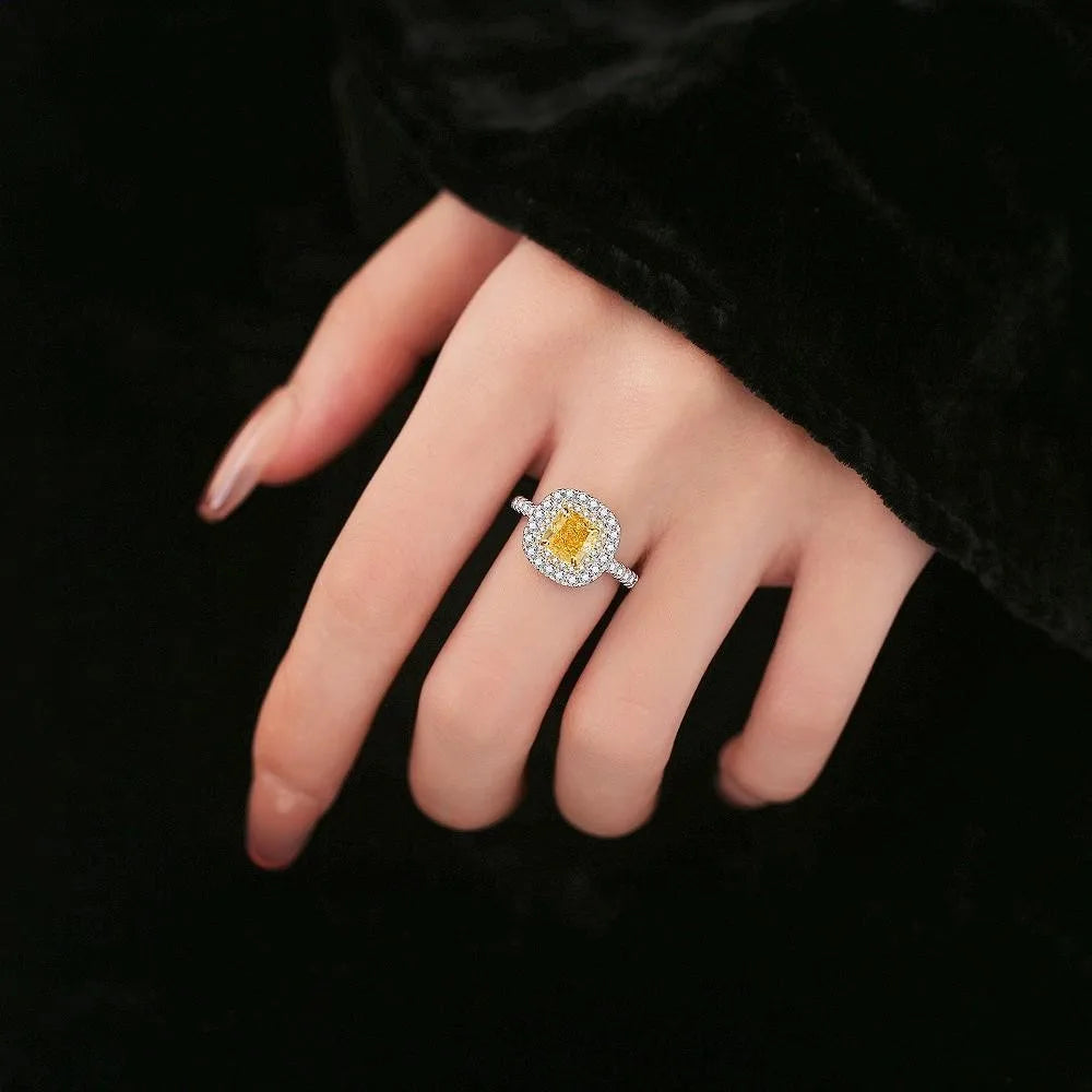 WUIHA 925 Sterling Silver Cushion Cut Lab Sapphire Citrine High Carbon Diamonds Gemstone Wedding Engagement Ring Fine Jewelry