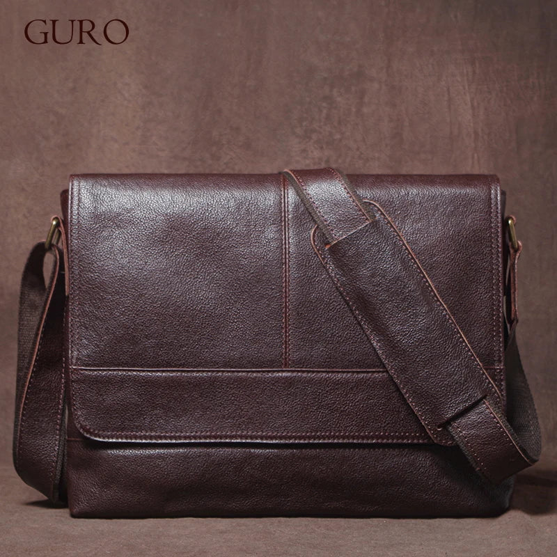 Luxury Design Genuine Leather Shoulder Bag Men's Business Briefcase Natural Cowhide Retro Crossbody Daily Commuter Messenger Bag
