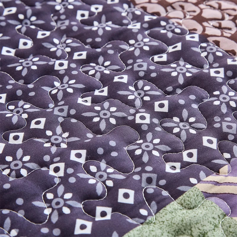 New Quilted Bedspread Set,Soft Microfiber,Thick Bed Cover+Pillowcase,European Flower Patchwork Mattress Topper Bed Sheets King