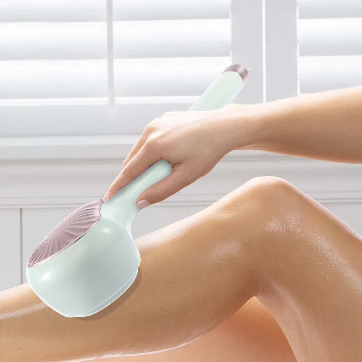 6-in-1 Cream Aid for Back Electric Body Brush USB Rechargeable Shower Brush with Long Handle with 6 Cleaning Heads