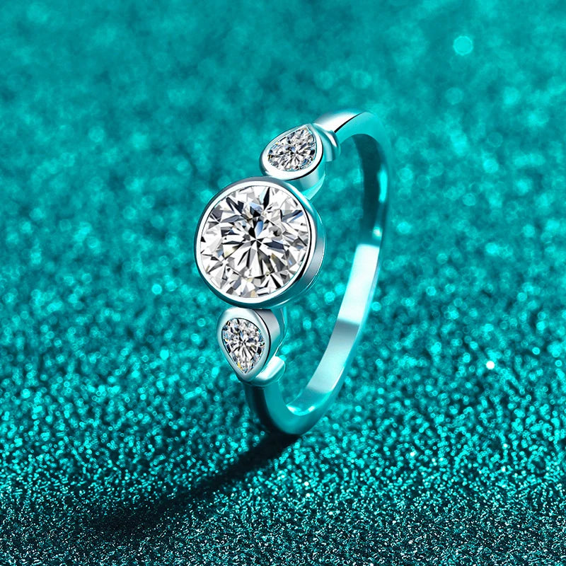 NeeTim Pear Round Cut Full Moissanite Ring for Women 925 Sterling Silver with White Gold Plated Lab Diamond Rings Wedding Band