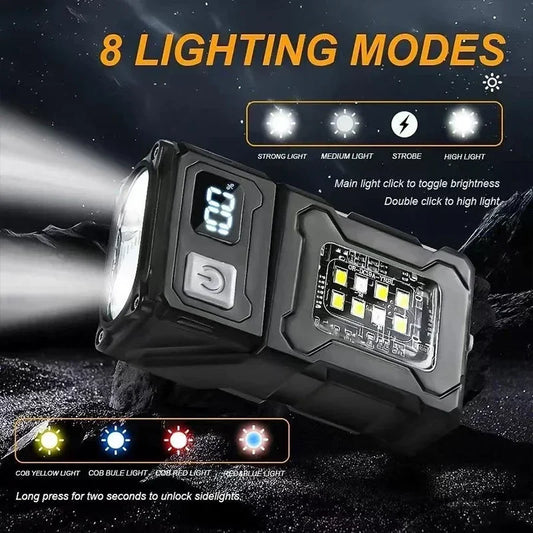 2/1Pcs Portable Flashlight Super Bright MINI USB Rechargeable LED Tail MagnetTorch with COB Emergency Light for Camping Hiking