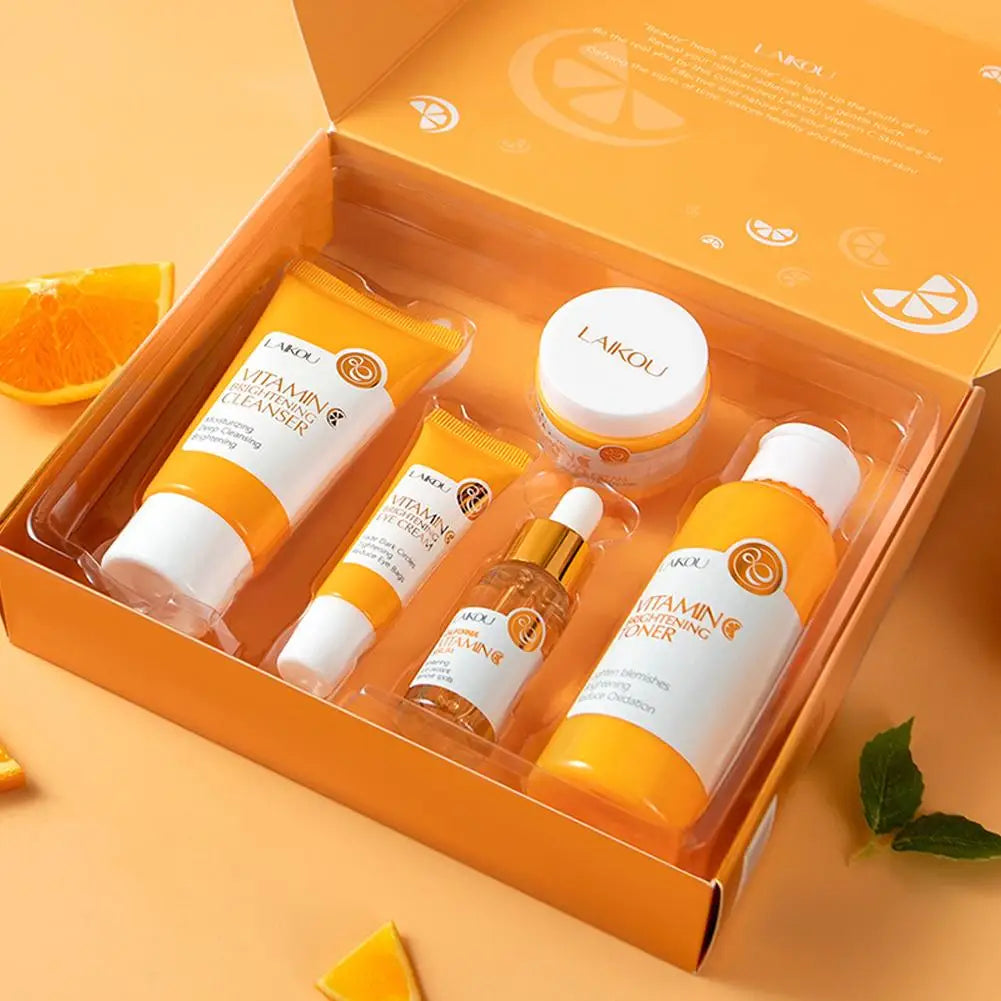 LAIKOU Vitamin C Skin Care Set Travel Size Kit For Gentle Skin Cleaning - Cleanser Toner Serum Eye Cream And Face Cream