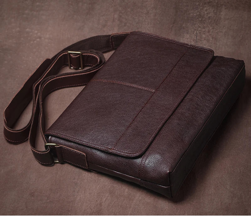 Luxury Design Genuine Leather Shoulder Bag Men's Business Briefcase Natural Cowhide Retro Crossbody Daily Commuter Messenger Bag