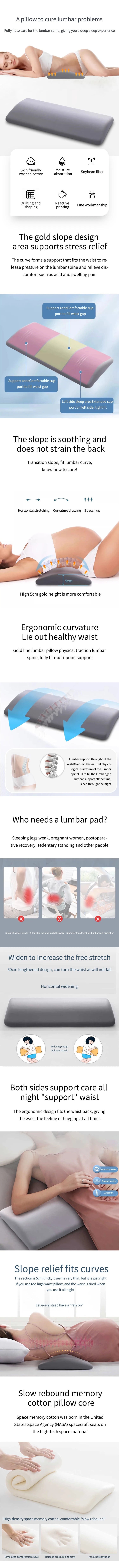 Lumbar Support Pillow, Back Support Memory Foam Pillow For Sleeping In Bed Waist Support Cushion For Lower Back Pain Relief
