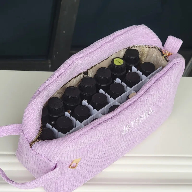 Corduroy Essential Oil Storage Bag 14 Slots 15ML Travel Essentials Oil Case Portable Perfume Carrying Organizador Cosmetic Bag