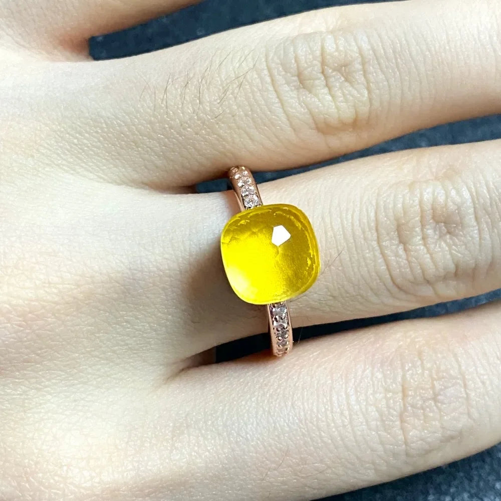 Ladies Square Candy Ring Slim Single Row Zircon Crystal Ring Platinum Plated Amethyst Jewelry Party Gift for Women