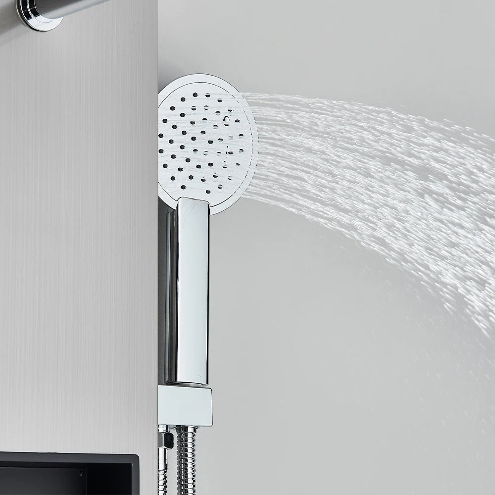 Brushed Nickel Shower Panel Column Rain&Waterfall Shower Head  Massage Jets Hot and Cold Mixer Tap Bathroom Shower Faucet