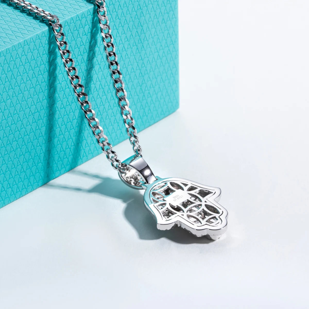 AnuJewel Moissanite Palm Pendant Layered Hip Hop Necklace 925 Sterling Silver New Age Key chain 60cm Heavy Metal Dope Jewelry