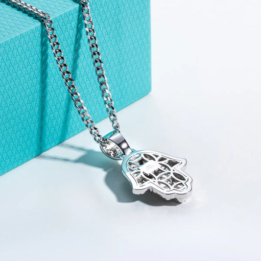 AnuJewel Moissanite Palm Pendant Layered Hip Hop Necklace 925 Sterling Silver New Age Key chain 60cm Heavy Metal Dope Jewelry