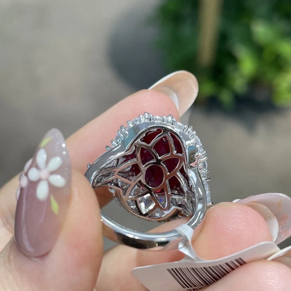 Vinregem 12CT Oval Cut Sapphire Ruby High Carbon Diamond Gemstone 925 Sterling Silver Women Rings Engagement Fine Jewelry Gifts