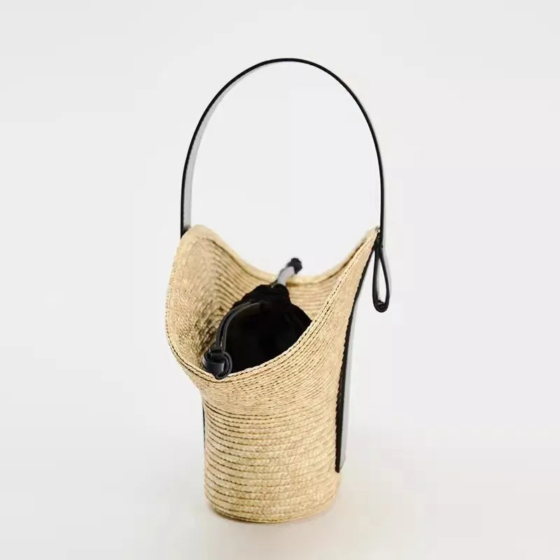 Casual Wicker Woven Basket Bags Rattan Women Handbags Handmade Summer Beach Straw Tote Bag Designer Shoulder Crossbody Bag 2024