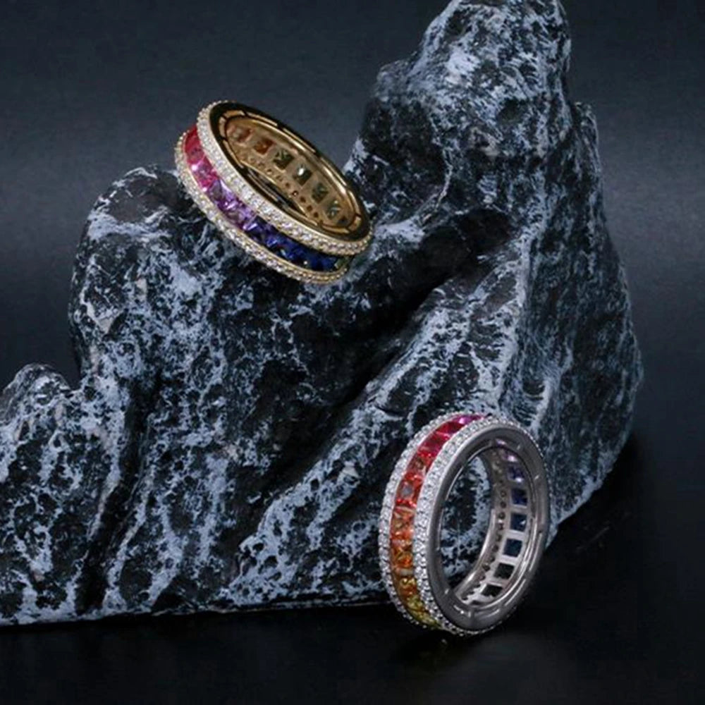 Wong Rain Luxury 925 Sterling Silver Lab Sapphire High Carbon Diamond Colorful Row Rings for Women Fine Jewelry Wedding Band