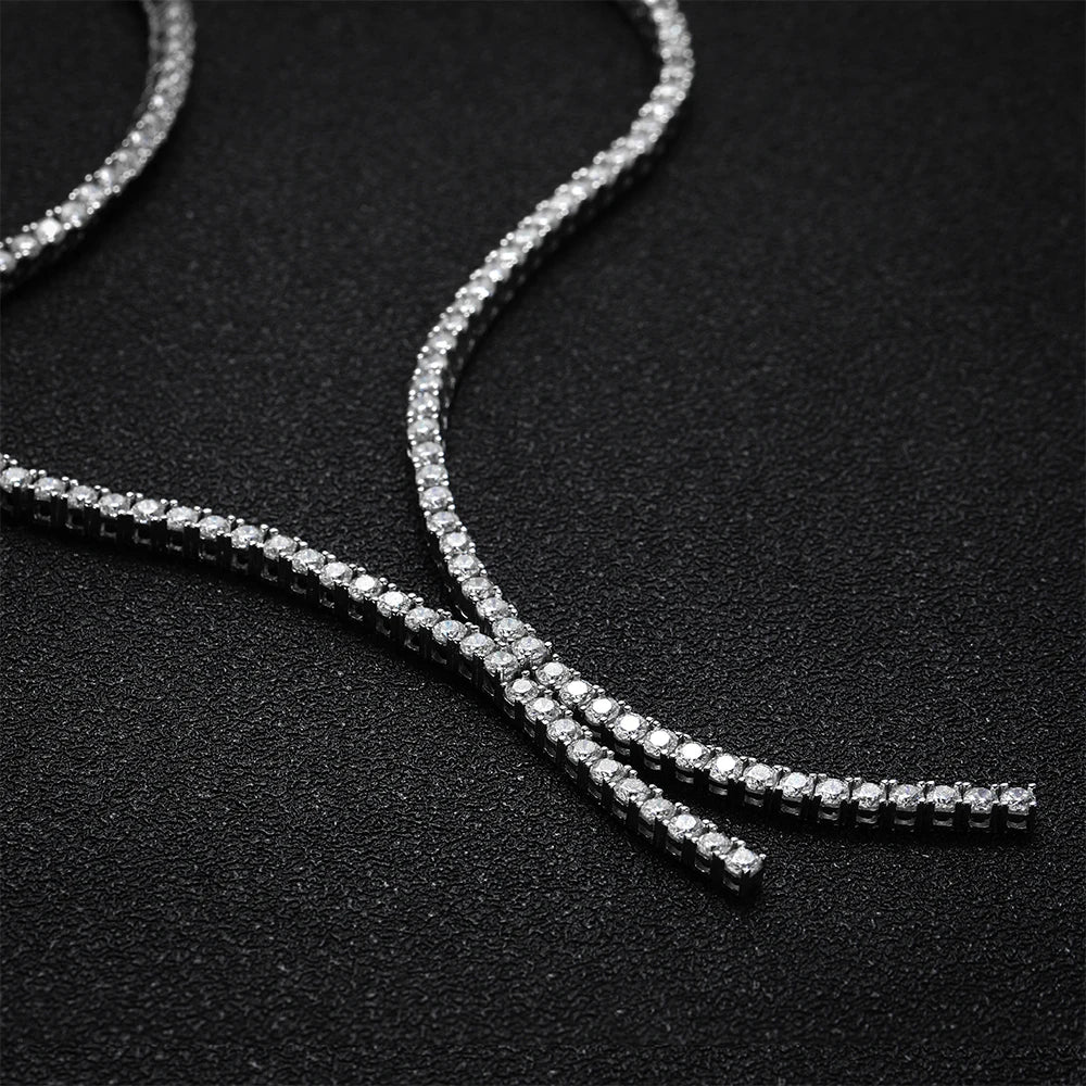 3mm Full Moissanite Tennis Necklace for Woman 925 Sterling Silver Plated 18k White Gold Tassel Necklace Party Wedding Jewelry