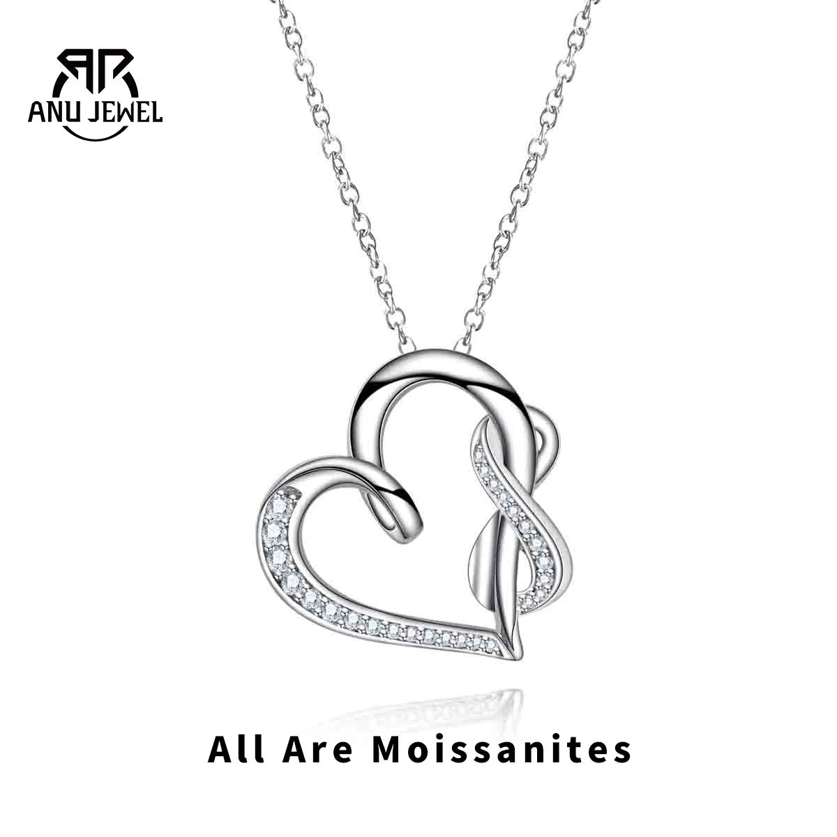 AnuJewel D Color Moissanites Hollow Heart Pendant 925 Sterling Silver Infinite Necklace Valentine's Day Gifts Jewelry Wholesale