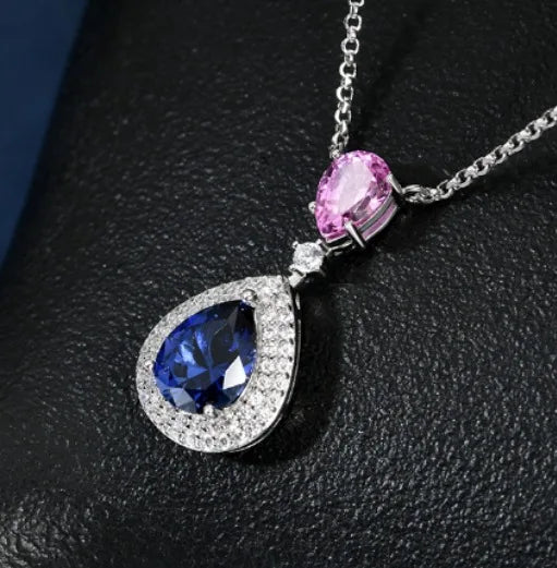 WUIHA Vintage 925 Sterling Silver 7 * 9 MM Pear Cut Lab Sapphire High Carbon Diamonds Gemstone Pendant Necklace Fine Jewelry