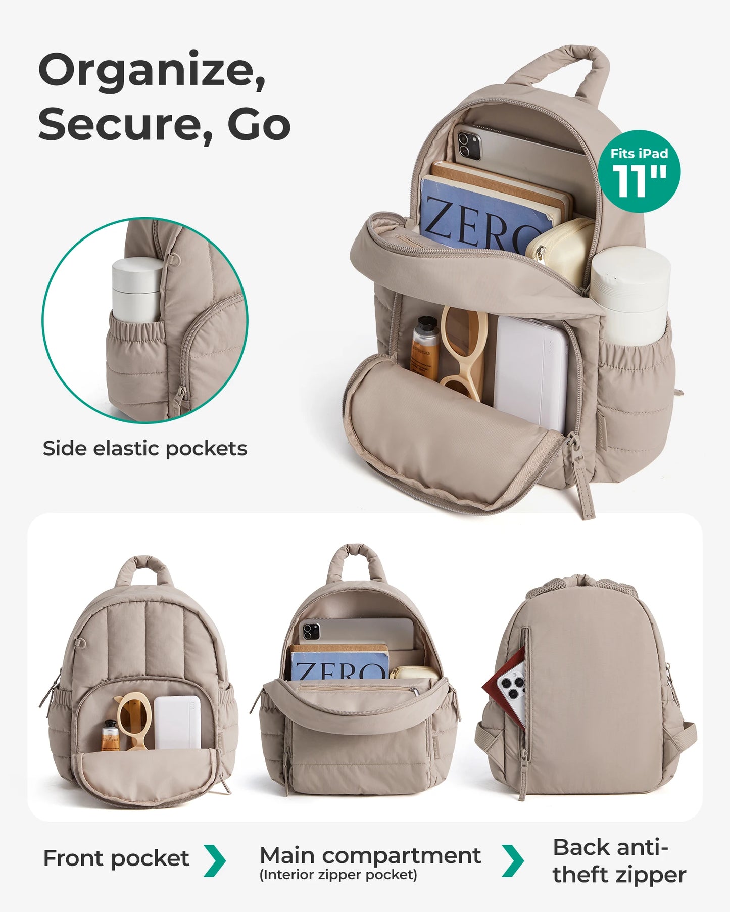 BAGSMART Mini Backpack for Women Lightweight Puffer Small Backpack Purse Quilted Casual Travel Daypack Cute Waterproof Bookbag