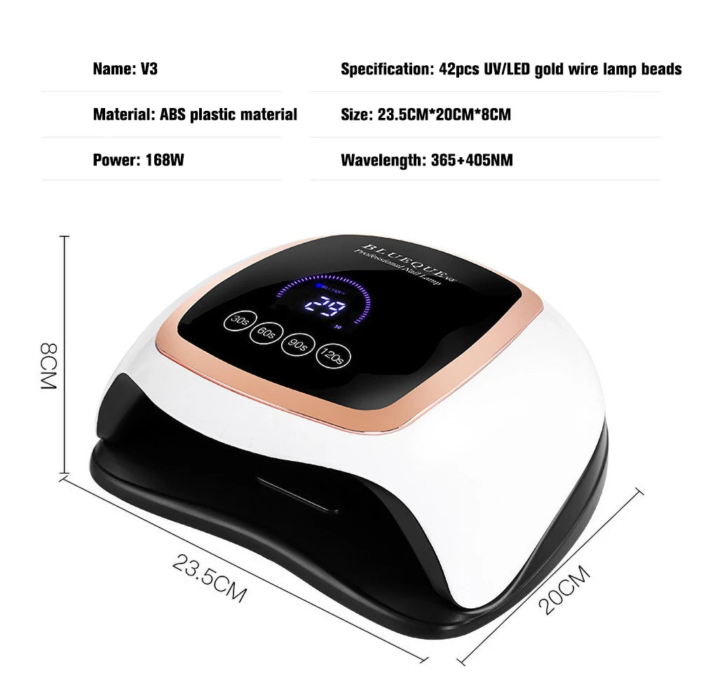 168W UV/LED Nail Light Professional Nail Dryer Lamp Automatic Sensing Gel Polish Manicure Drying Lamp with 4 Timer Smart Sensor