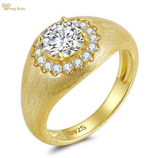 Wong Rain Vintage Solid 925 Sterling Silver 3EX VVS1 D Color Round Cut 1CT Real Moissanite Diamond Engagement Rings Fine Jewelry