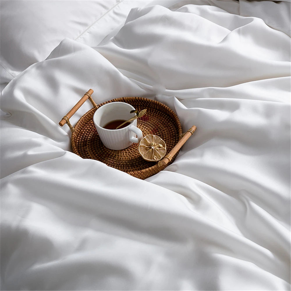 Sondeson Luxury White 100% Silk Bedding Set Healthy Skin Beauty Queen King Duvet Cover Set Flat Sheet Pillowcase Bed Linen Sets