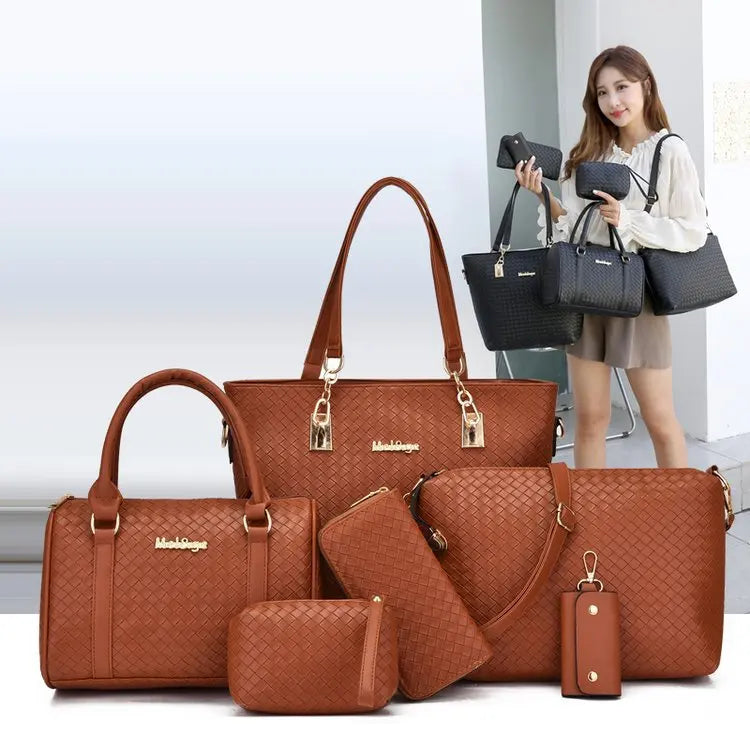Fashionable Urban Simple Large Capacity Mother-Daughter Shoulder Bag Women's Handbag Set Six Pieces Crossbody Handbag