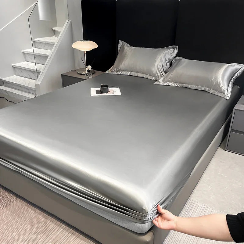 Summer Satin Waterproof Couple bed Fitted Sheet Double bed sheets Mattress Cover Bed linen protector single Queen NO Pillowcase