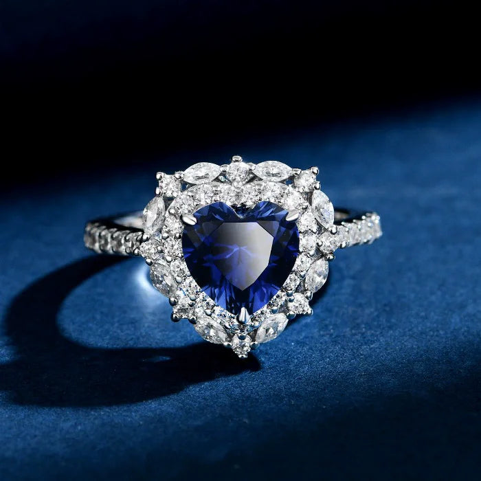 WUIHA Vintage 100% 925 Sterling Silver Heart Cut Lab Sapphire High Carbon Diamonds Gemstone Wedding Engagement Ring Fine Jewelry