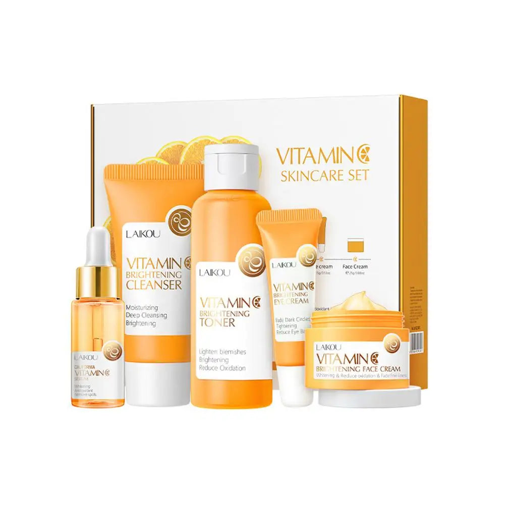 LAIKOU Vitamin C Skin Care Set Travel Size Kit For Gentle Skin Cleaning - Cleanser Toner Serum Eye Cream And Face Cream