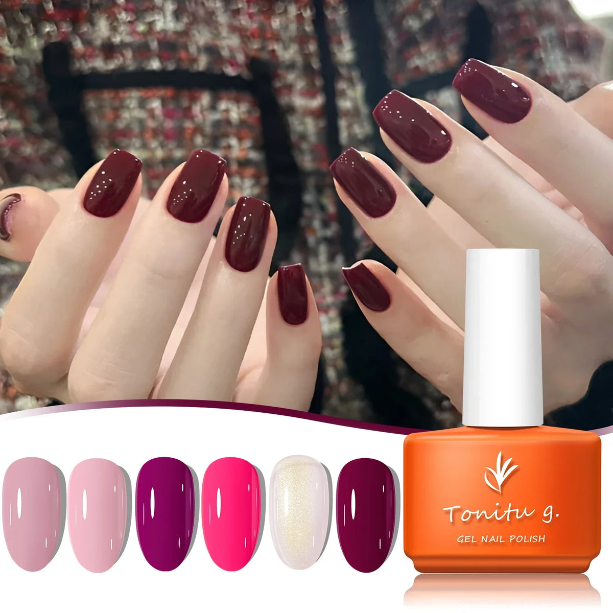 6pcs 7ml Cat Eye Gel Nail Polish Set, 6 Colors Pink Red Brown Green Blue Rose Nude Holographic Semi-permanent Gel Polish Kit top
