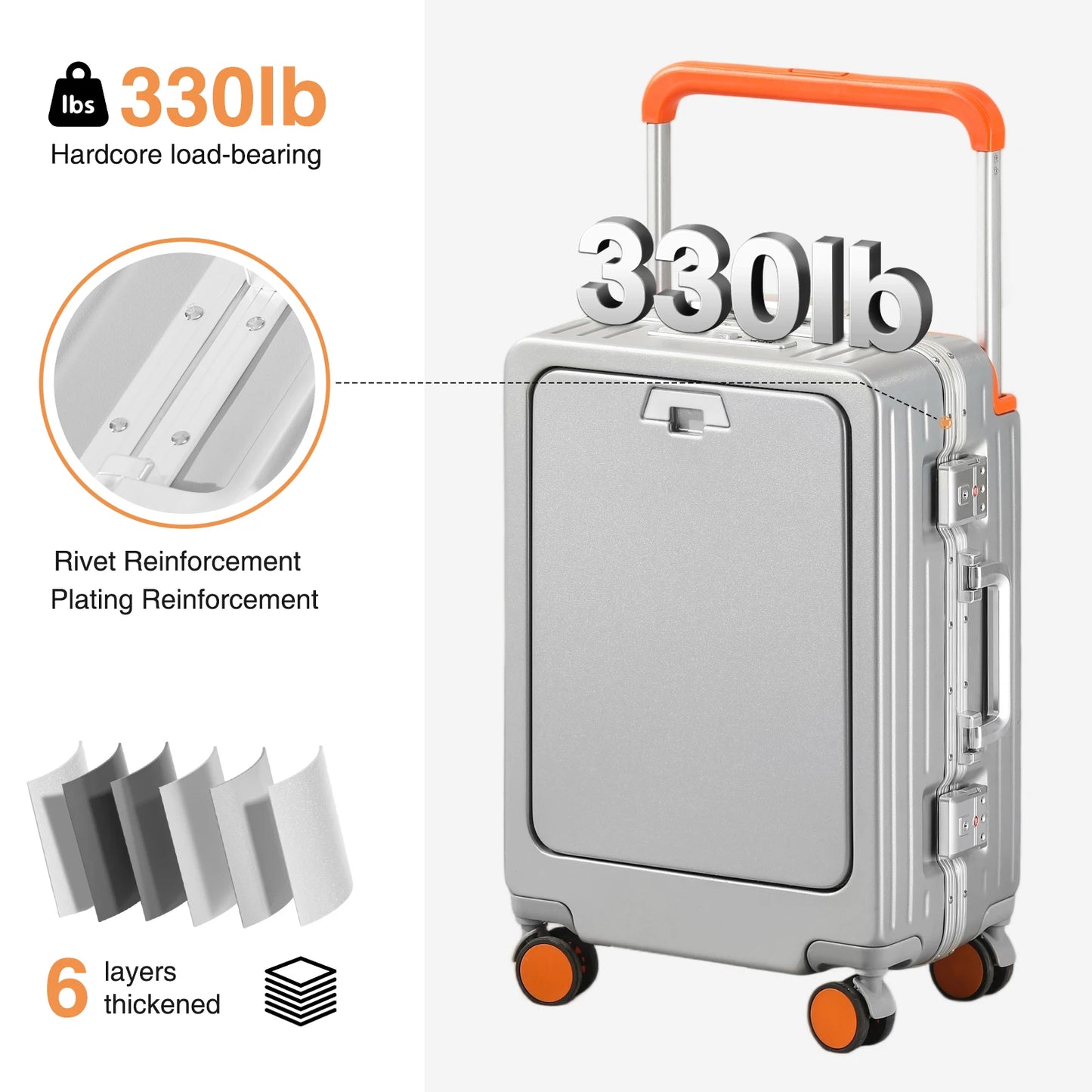 AIWEINY Luggage , PC Hard Shell Aluminum Framed Suitcase for Violent Loading and Unloading with TSA Lock, Airline Approved, 20“