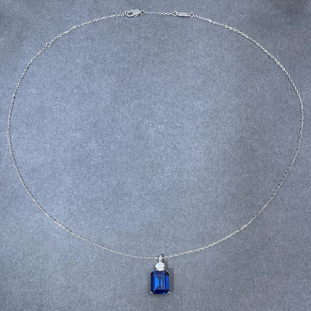 Wong Rain 925 Sterling Silver 8*10 MM Tanzanite Sapphire Ruby Citrine Emerald High Carbon Diamond Pendant Necklace Fine Jewelry