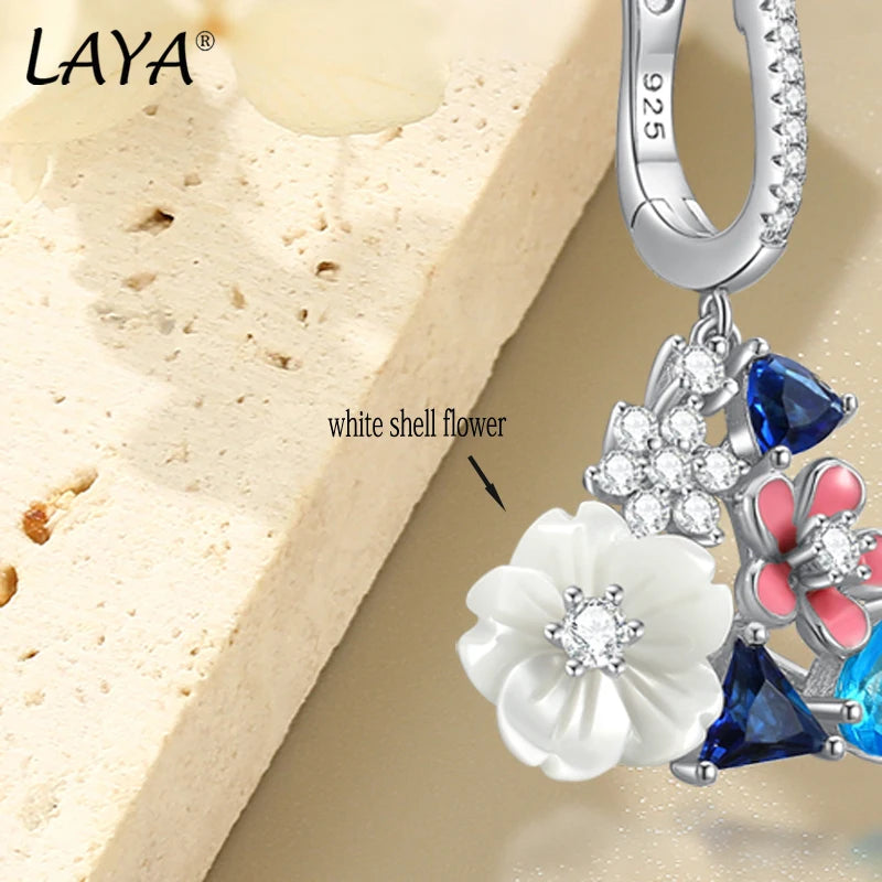 LAYA Earrings For Women White Shell Flower Shining Zircon Handmade Enamel Engagement Romantic Wedding Trendy Party Fine Jewelry
