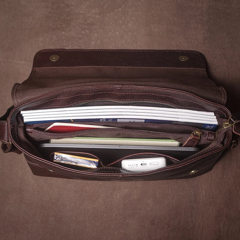 Luxury Design Genuine Leather Shoulder Bag Men's Business Briefcase Natural Cowhide Retro Crossbody Daily Commuter Messenger Bag