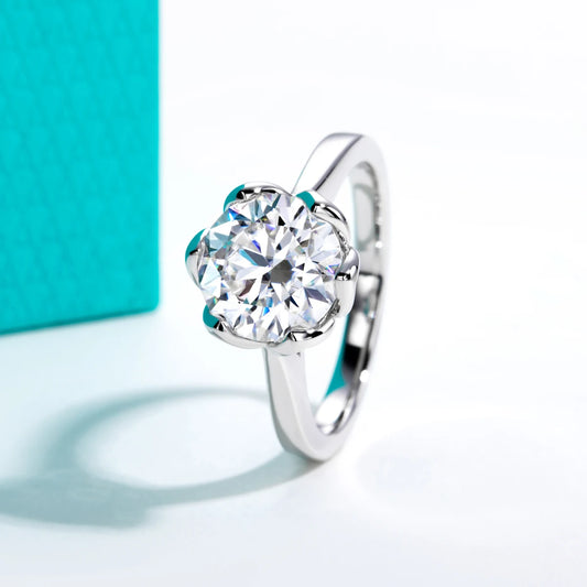 AnuJewel 3ct D Color Moissanite Lotus Engagement Ring 925 Sterling Silver Solitaire Promise Rings for Women Jewelry Gifts