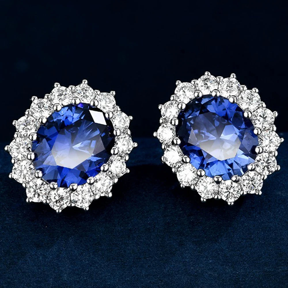WUIHA Vintage 925 Sterling Silver 9 * 11 MM Oval Cut Lab Sapphire High Carbon Diamonds Gemstone Ear Studs Earrings Fine Jewelry