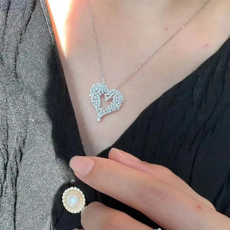 Queen Heart Lab Moissanite Diamond Pendant 100% Real 925 Sterling Silver Wedding Chocker Necklace for Women Engagement Jewelry