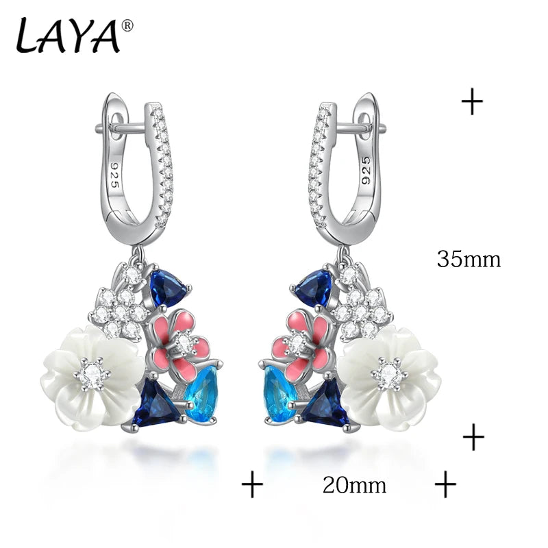 LAYA Earrings For Women White Shell Flower Shining Zircon Handmade Enamel Engagement Romantic Wedding Trendy Party Fine Jewelry